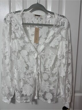 NWT Sheer Floral Tie-Front Cardigan Sweater - White